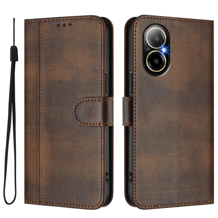 For Realme C67 4G / 12 Lite 4G Global Line Splicing Buckle Retro Leather Phone Case