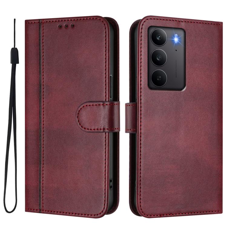 For Realme C75 4G / 14x 5G Global Line Splicing Buckle Retro Leather Phone Case