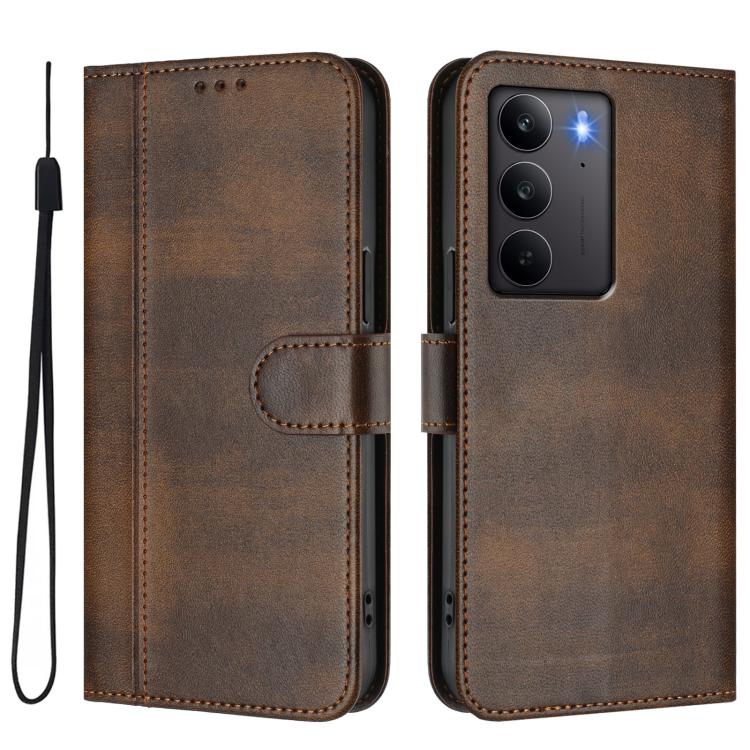 For Realme C75 4G / 14x 5G Global Line Splicing Buckle Retro Leather Phone Case