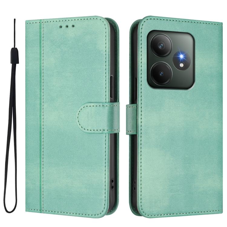 For Realme GT 6 5G / GT 6T 5G Global Line Splicing Buckle Retro Leather Phone Case