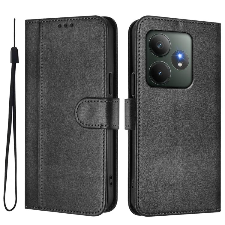For Realme GT 6 5G / GT 6T 5G Global Line Splicing Buckle Retro Leather Phone Case