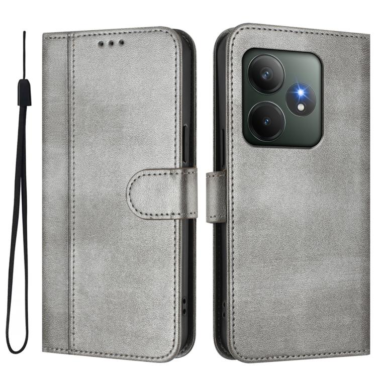 For Realme GT 6 5G / GT 6T 5G Global Line Splicing Buckle Retro Leather Phone Case