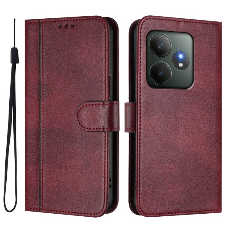 For Realme GT 6 5G / GT 6T 5G Global Line Splicing Buckle Retro Leather Phone Case