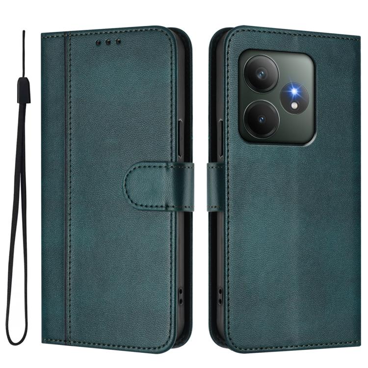 For Realme GT 6 5G / GT 6T 5G Global Line Splicing Buckle Retro Leather Phone Case