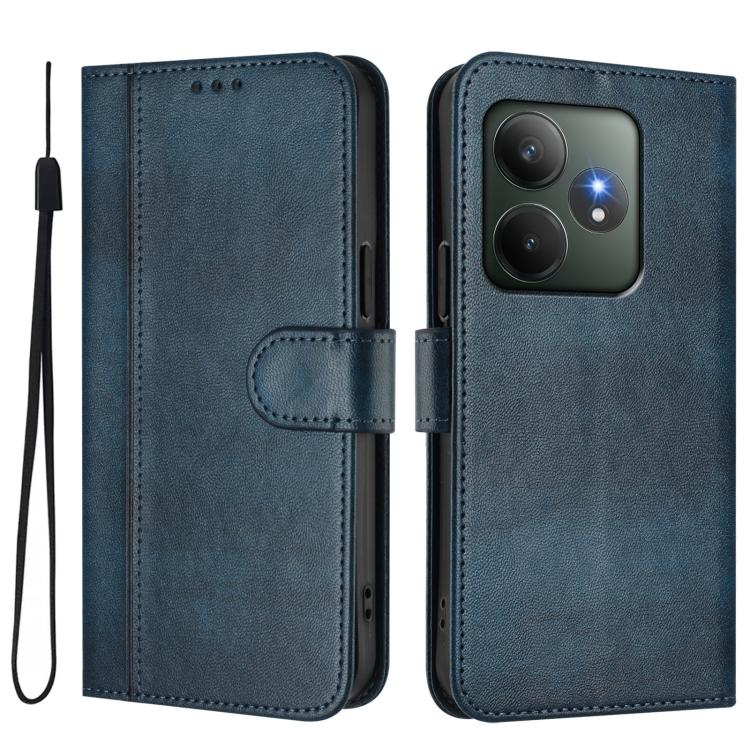 For Realme GT 6 5G / GT 6T 5G Global Line Splicing Buckle Retro Leather Phone Case