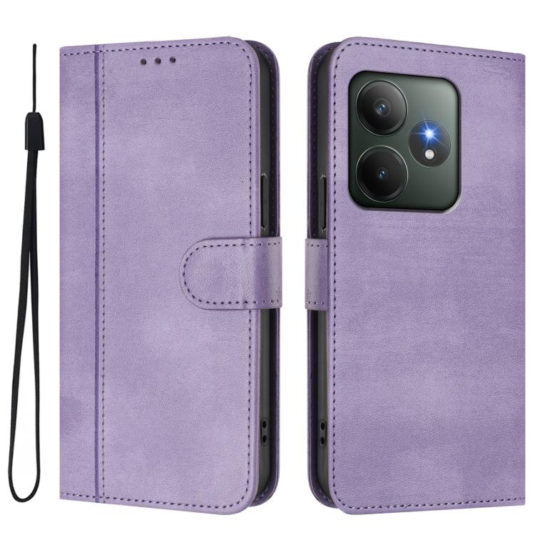 For Realme GT 6 5G / GT 6T 5G Global Line Splicing Buckle Retro Leather Phone Case