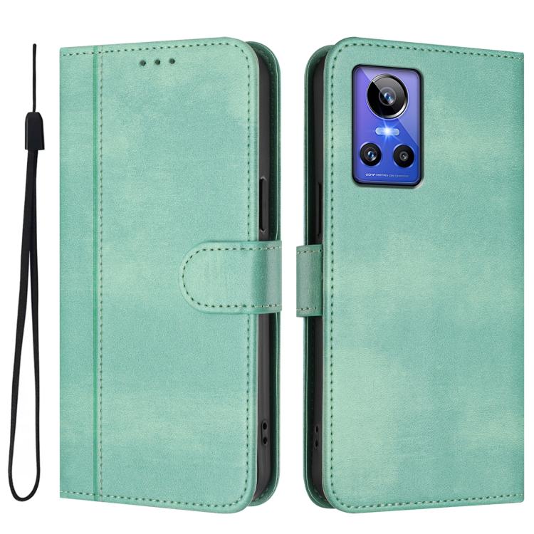 For Realme GT Neo 3 Line Splicing Buckle Retro Leather Phone Case