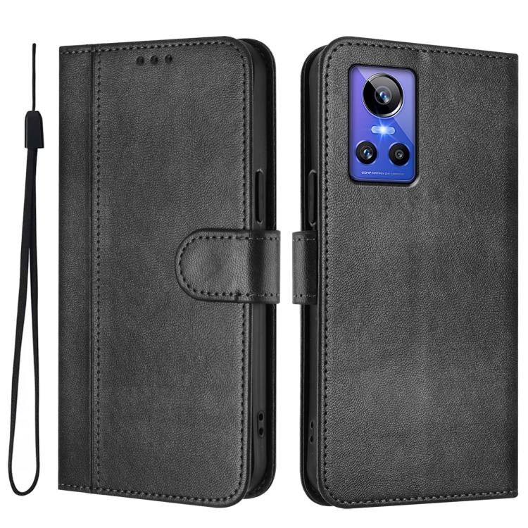 For Realme GT Neo 3 Line Splicing Buckle Retro Leather Phone Case