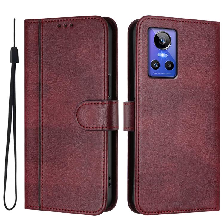 For Realme GT Neo 3 Line Splicing Buckle Retro Leather Phone Case