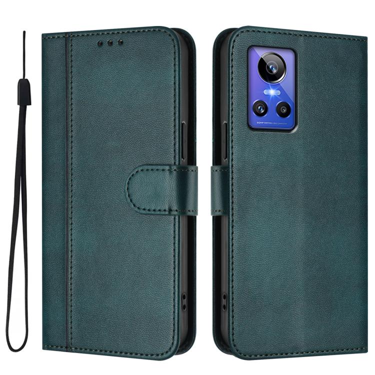 For Realme GT Neo 3 Line Splicing Buckle Retro Leather Phone Case