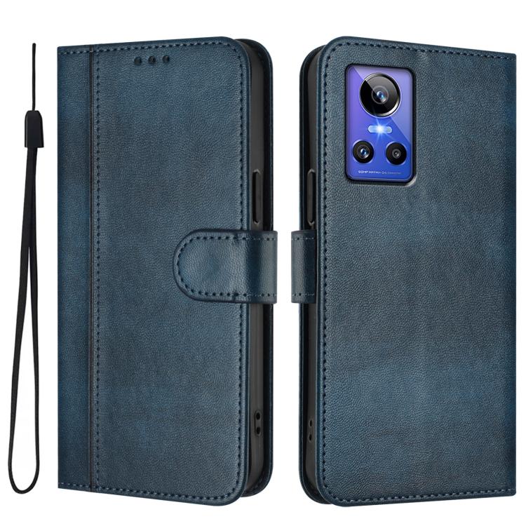 For Realme GT Neo 3 Line Splicing Buckle Retro Leather Phone Case