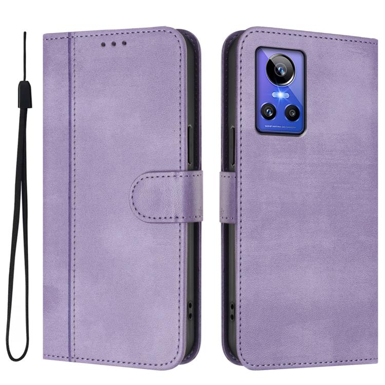For Realme GT Neo 3 Line Splicing Buckle Retro Leather Phone Case