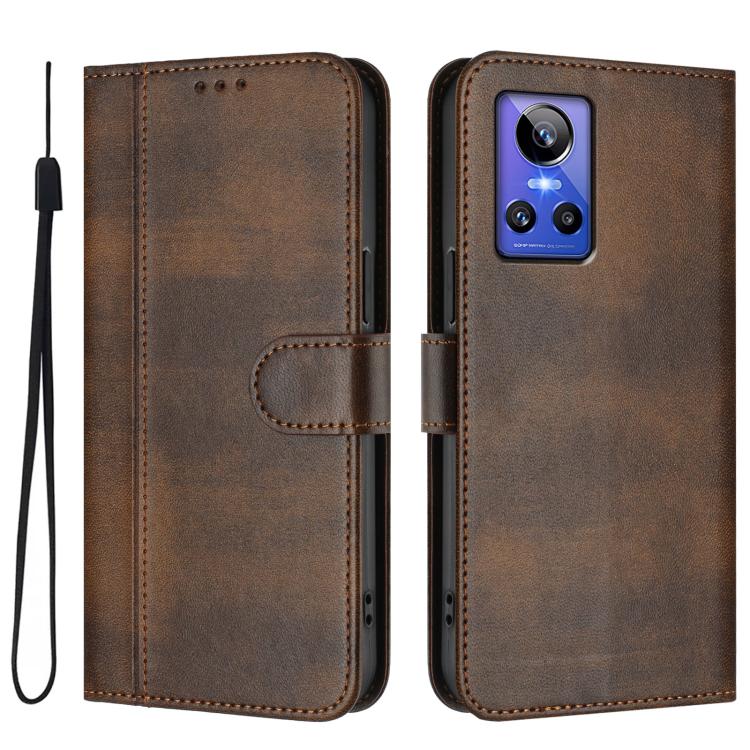 For Realme GT Neo 3 Line Splicing Buckle Retro Leather Phone Case