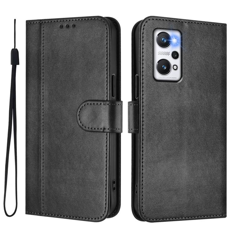 For Realme GT Neo 3T Line Splicing Buckle Retro Leather Phone Case