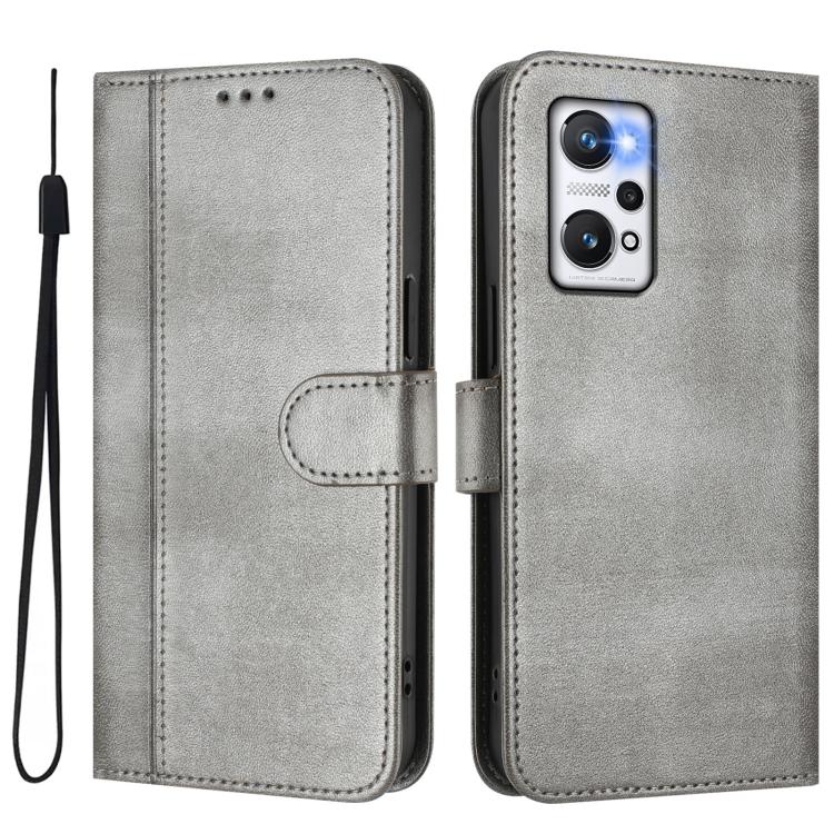 For Realme GT Neo 3T Line Splicing Buckle Retro Leather Phone Case