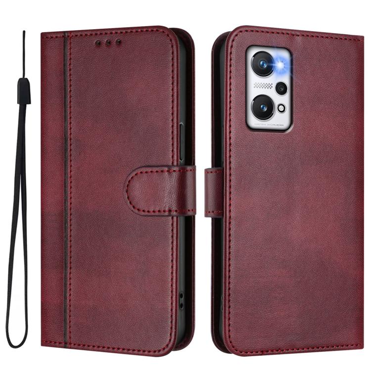 For Realme GT Neo 3T Line Splicing Buckle Retro Leather Phone Case