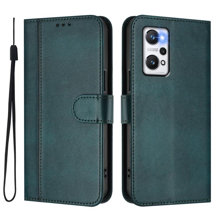 For Realme GT Neo 3T Line Splicing Buckle Retro Leather Phone Case