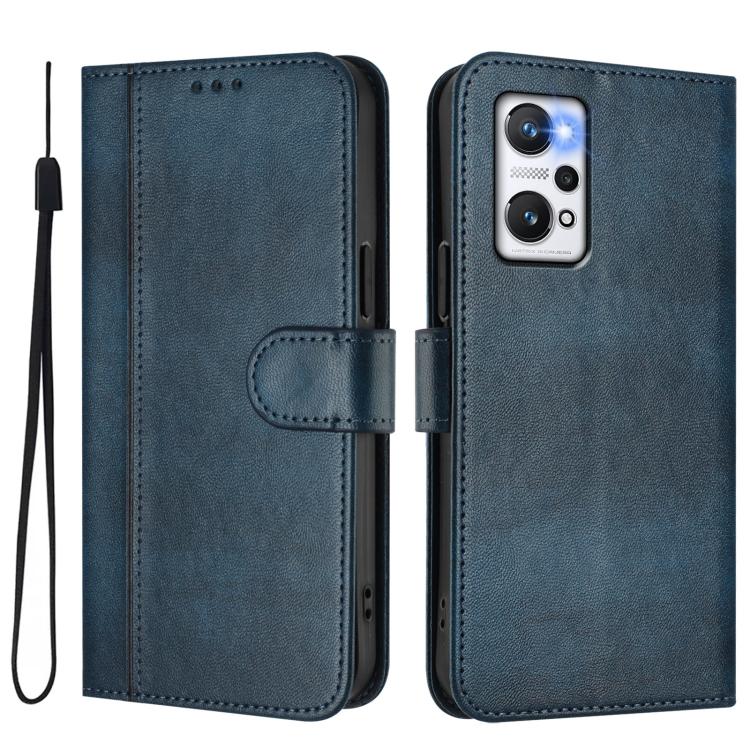 For Realme GT Neo 3T Line Splicing Buckle Retro Leather Phone Case