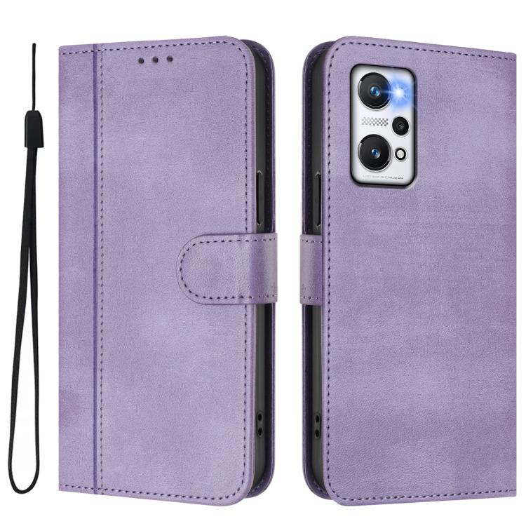 For Realme GT Neo 3T Line Splicing Buckle Retro Leather Phone Case