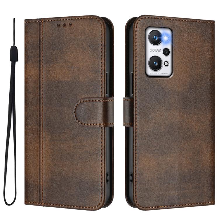 For Realme GT Neo 3T Line Splicing Buckle Retro Leather Phone Case