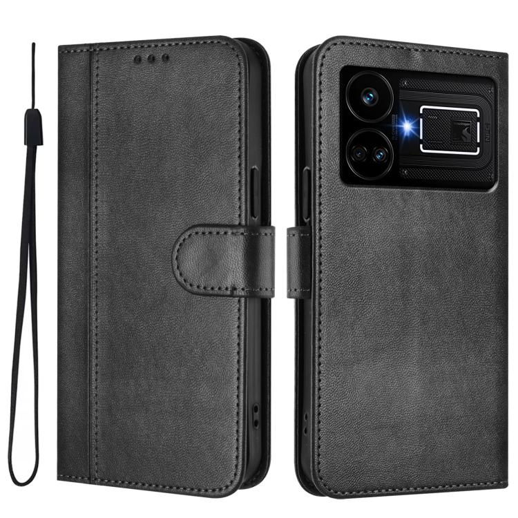 For Realme GT5 240W / GT5 Line Splicing Buckle Retro Leather Phone Case