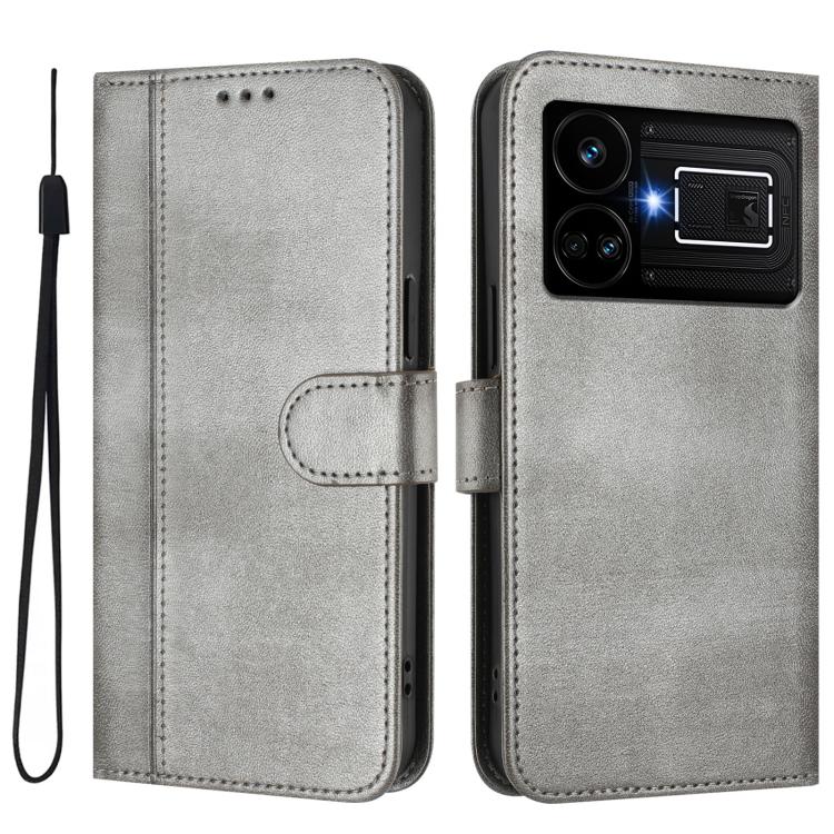For Realme GT5 240W / GT5 Line Splicing Buckle Retro Leather Phone Case