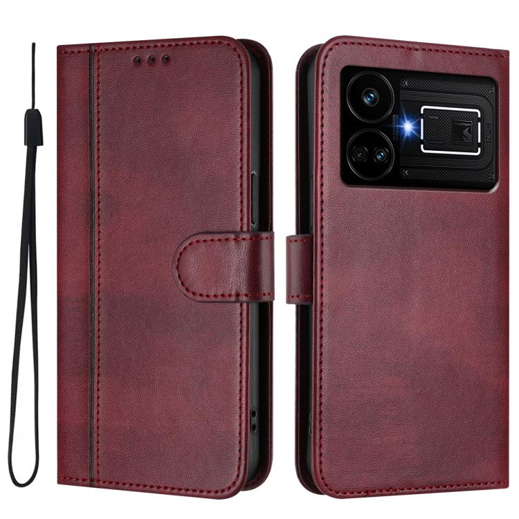 For Realme GT5 240W / GT5 Line Splicing Buckle Retro Leather Phone Case