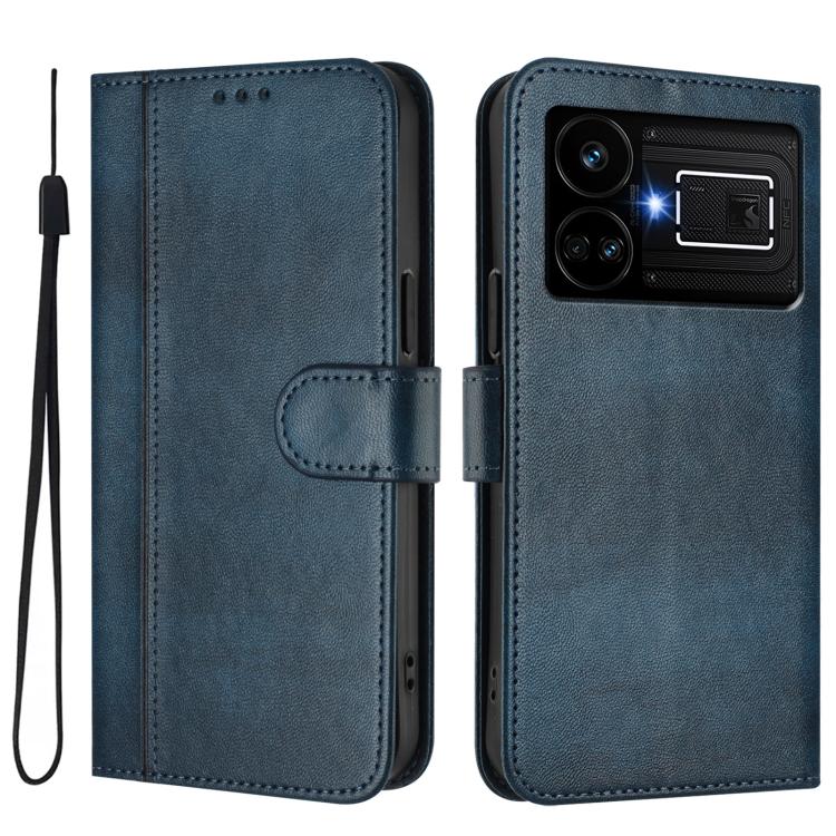 For Realme GT5 240W / GT5 Line Splicing Buckle Retro Leather Phone Case