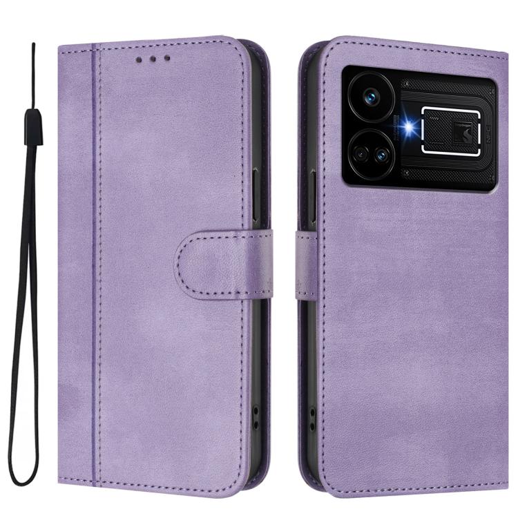 For Realme GT5 240W / GT5 Line Splicing Buckle Retro Leather Phone Case