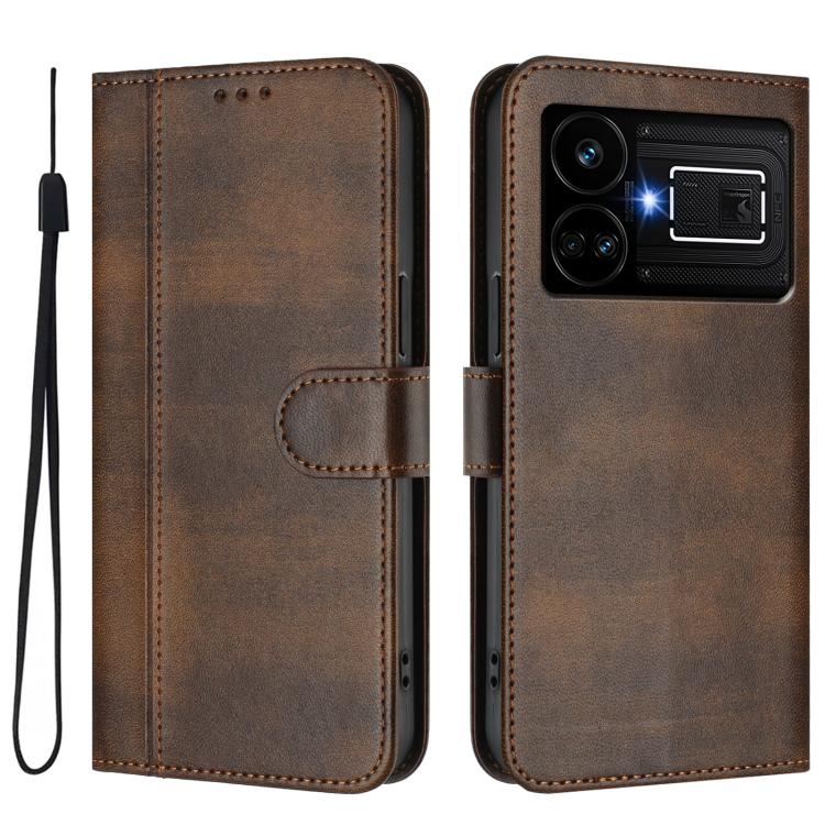 For Realme GT5 240W / GT5 Line Splicing Buckle Retro Leather Phone Case