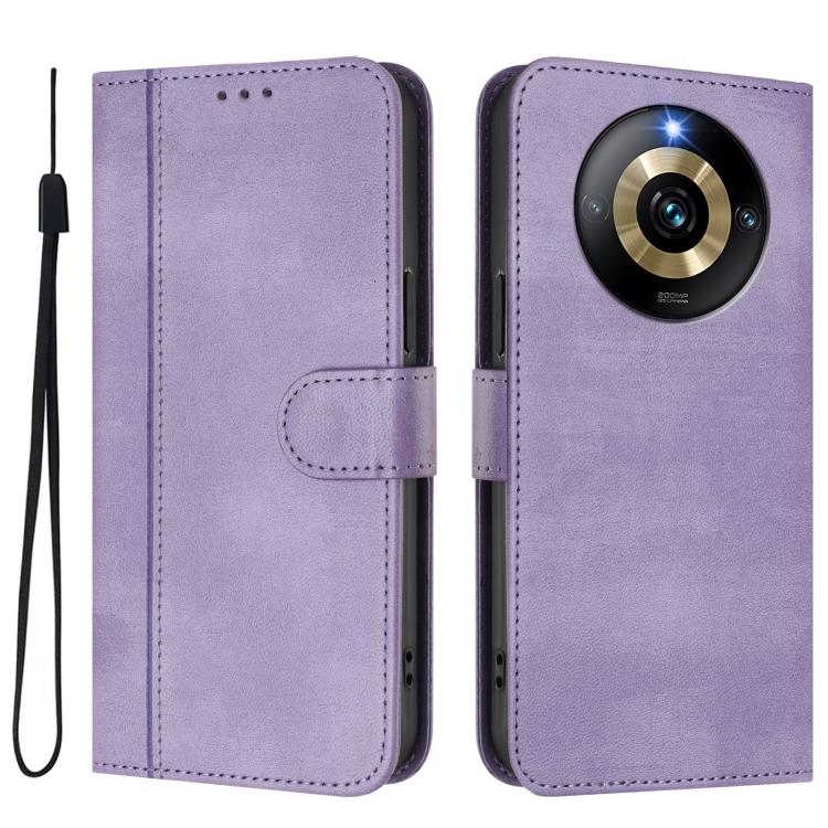 For Realme Narzo 60 Pro Global Line Splicing Buckle Retro Leather Phone Case