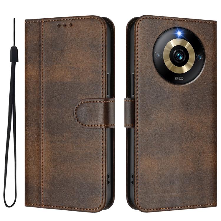 For Realme Narzo 60 Pro Global Line Splicing Buckle Retro Leather Phone Case