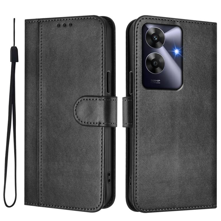 For Realme Note 60 4G Global / C61 4G India Line Splicing Buckle Retro Leather Phone Case