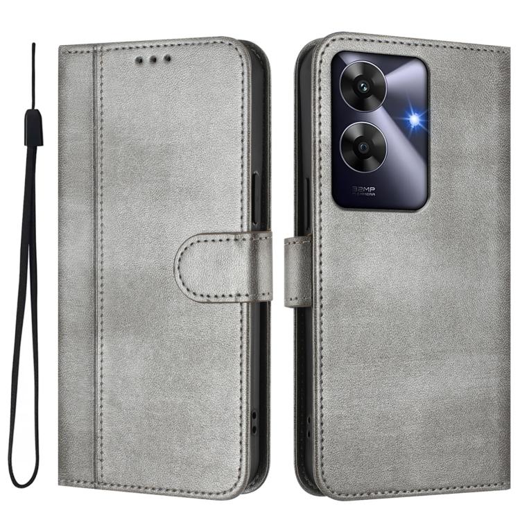 For Realme Note 60 4G Global / C61 4G India Line Splicing Buckle Retro Leather Phone Case