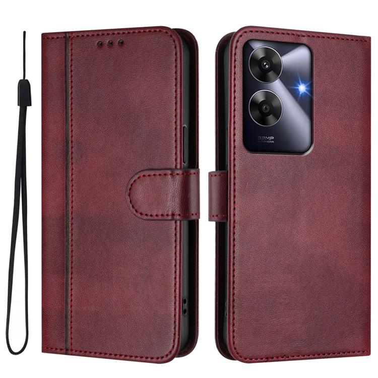 For Realme Note 60 4G Global / C61 4G India Line Splicing Buckle Retro Leather Phone Case