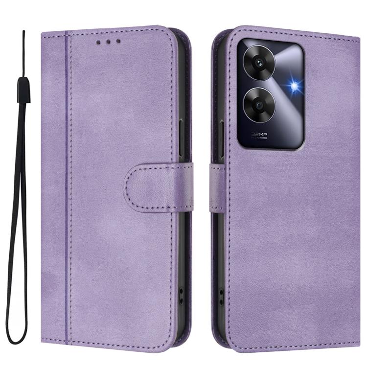 For Realme Note 60 4G Global / C61 4G India Line Splicing Buckle Retro Leather Phone Case