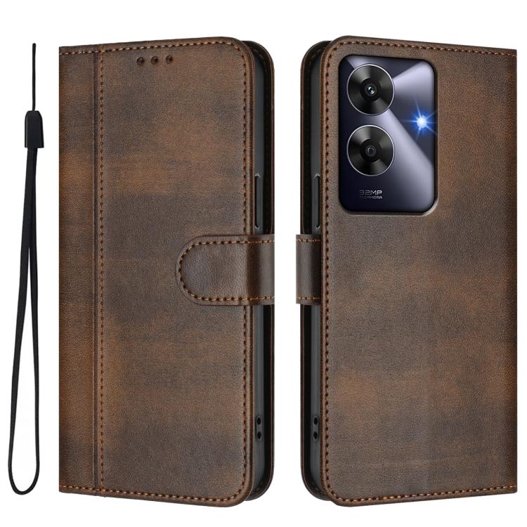 For Realme Note 60 4G Global / C61 4G India Line Splicing Buckle Retro Leather Phone Case