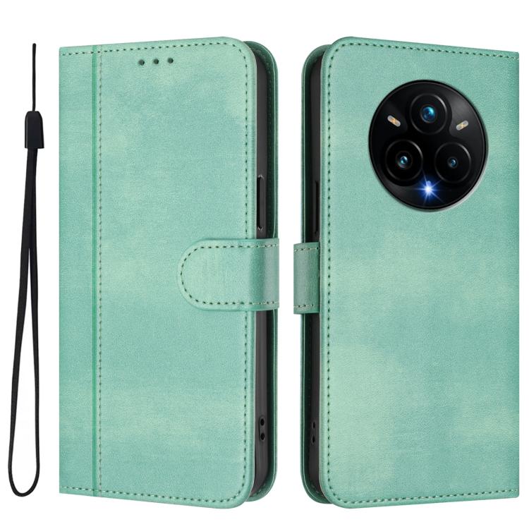 For Realme 14 Pro+ 5G Line Splicing Buckle Retro Leather Phone Case