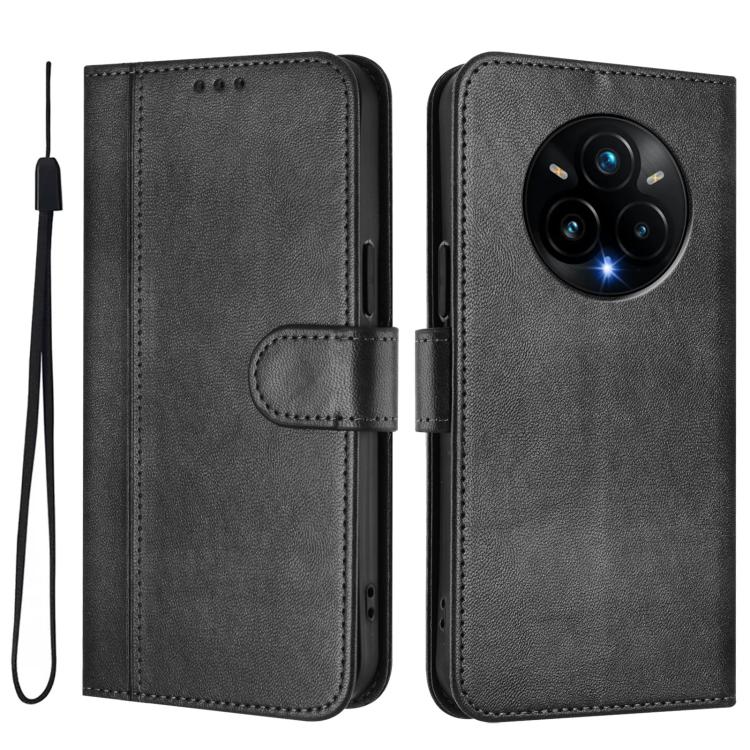 For Realme 14 Pro+ 5G Line Splicing Buckle Retro Leather Phone Case