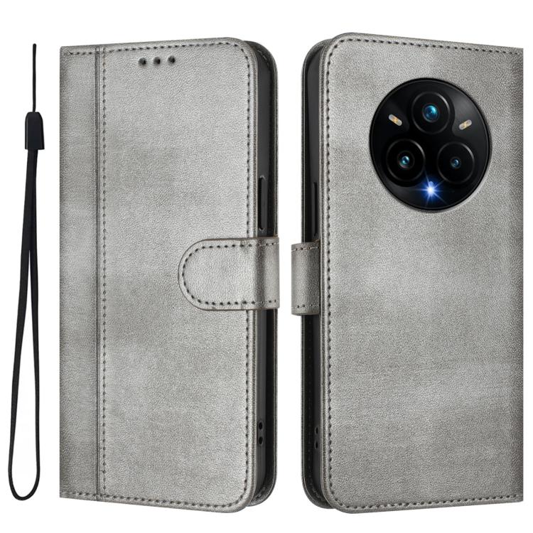 For Realme 14 Pro+ 5G Line Splicing Buckle Retro Leather Phone Case