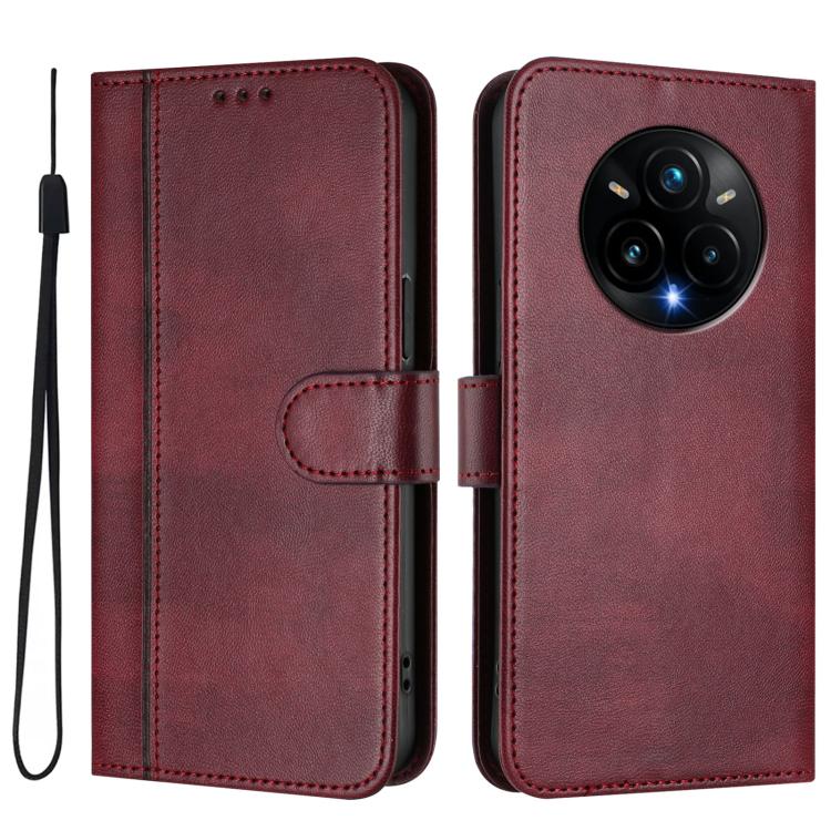 For Realme 14 Pro+ 5G Line Splicing Buckle Retro Leather Phone Case
