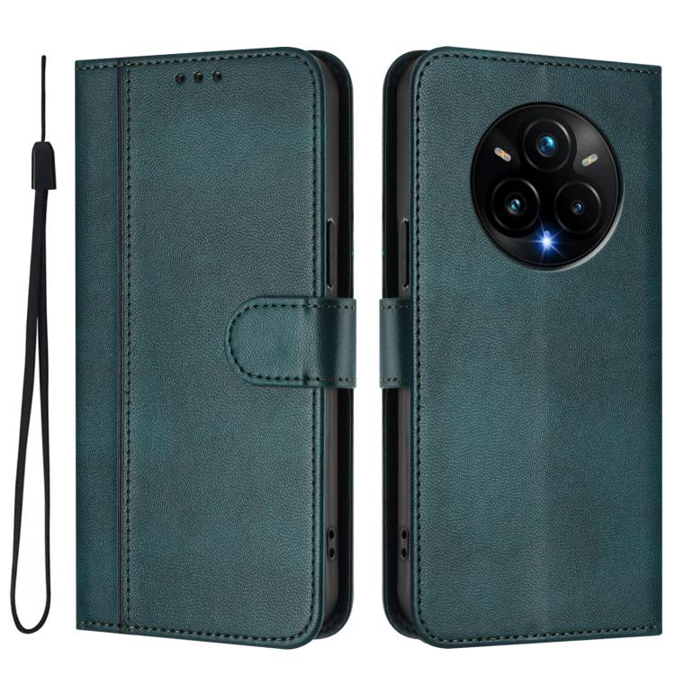 For Realme 14 Pro+ 5G Line Splicing Buckle Retro Leather Phone Case