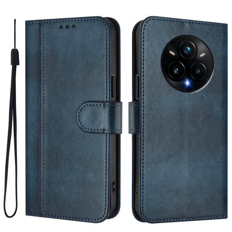 For Realme 14 Pro+ 5G Line Splicing Buckle Retro Leather Phone Case