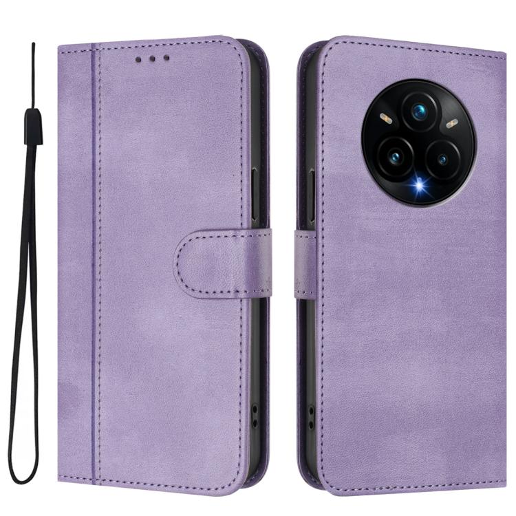 For Realme 14 Pro+ 5G Line Splicing Buckle Retro Leather Phone Case