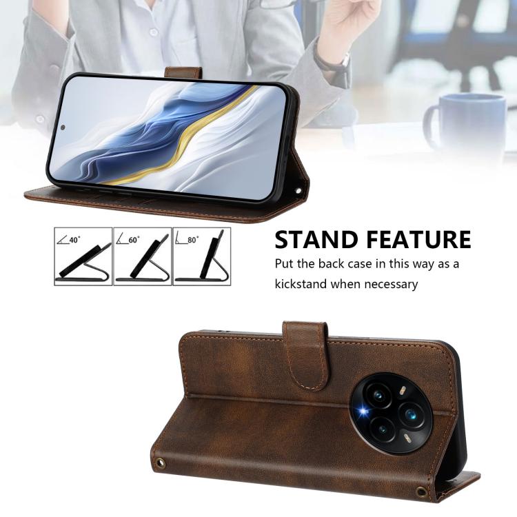 For Realme 14 Pro+ 5G Line Splicing Buckle Retro Leather Phone Case