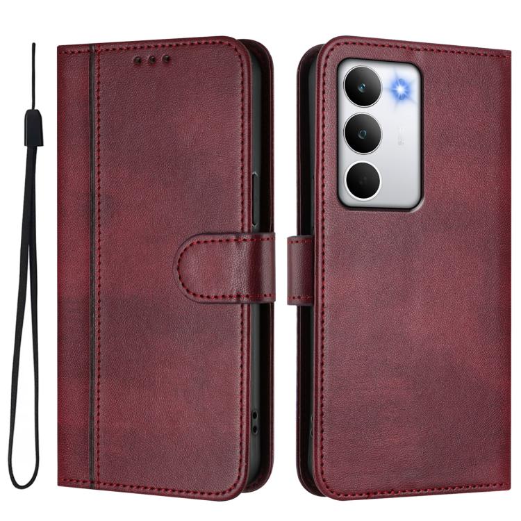 For Realme C71 4G Global Line Splicing Buckle Retro Leather Phone Case