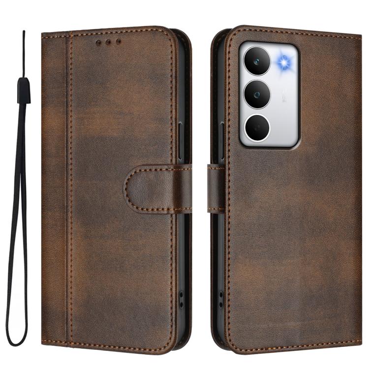 For Realme C71 4G Global Line Splicing Buckle Retro Leather Phone Case