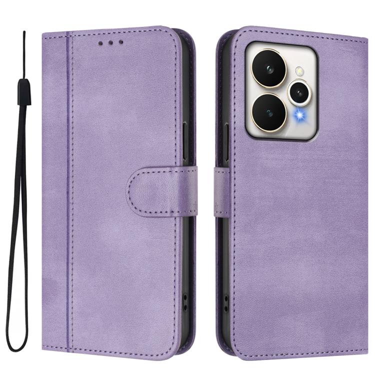 For Realme 15 5G / 15 Pro 5G Global Line Splicing Buckle Retro Leather Phone Case