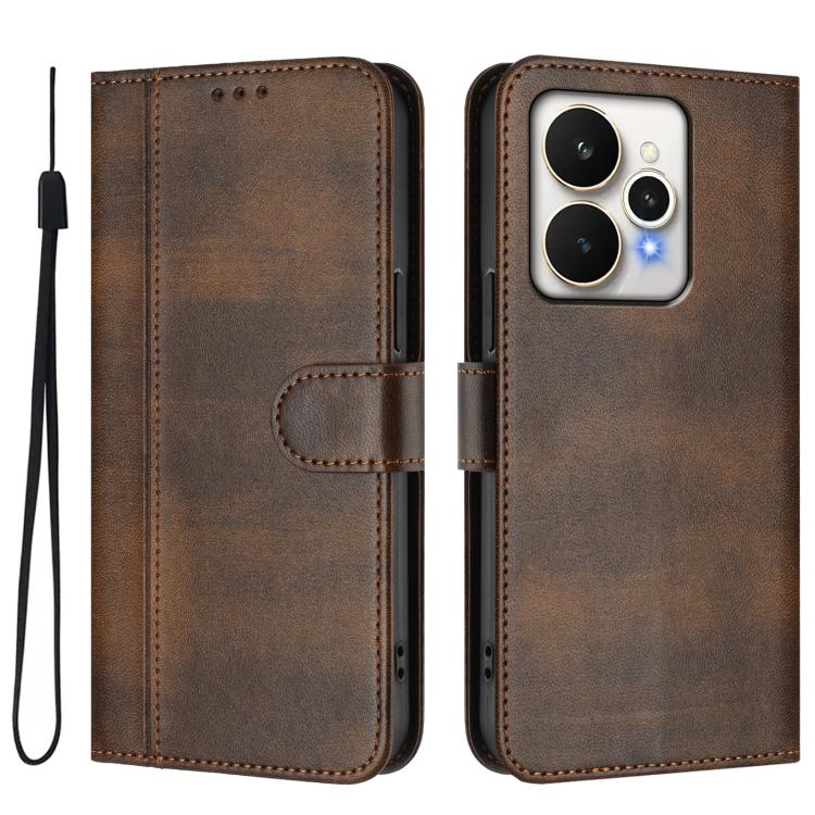 For Realme 15 5G / 15 Pro 5G Global Line Splicing Buckle Retro Leather Phone Case