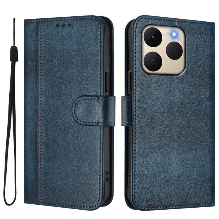For Realme 15T 5G Global Line Splicing Buckle Retro Leather Phone Case